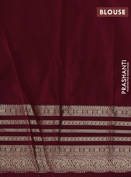 Semi kanchipuram silk saree teal green and wine shade with zari woven buttas and zari woven korvai border