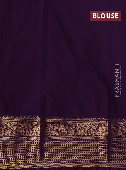 Semi kanchipuram silk saree sunset orange and purple with allover small zari checks & buttas and zari woven korvai border