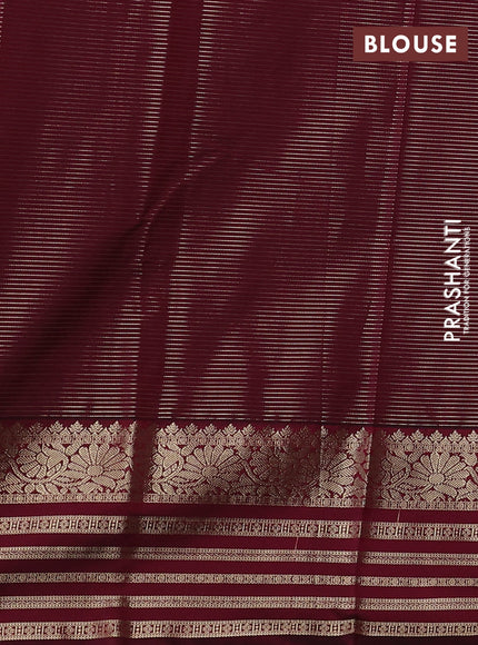 Semi kanchipuram silk saree teal green and wine shade with allover zari weaves & buttas and rettapet zari woven korvai border