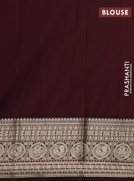 Semi kanchipuram silk saree mustard yellow and deep maroon with zari woven buttas and zari woven korvai border
