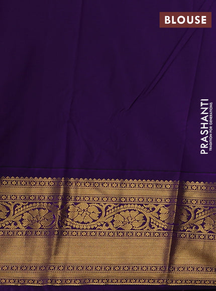 Semi kanchipuram silk saree off white and violet with allover zari weaves & buttas and zari woven korvai border