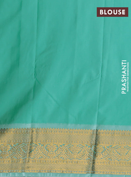Semi kanchipuram silk saree maroon and teal blue shade with allover zari weaves & buttas and zari woven korvai border