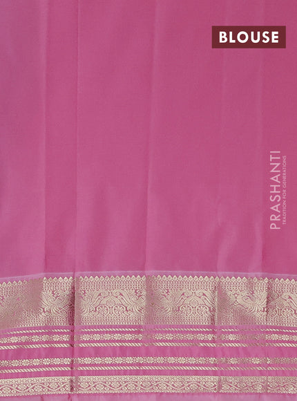 Semi kanchipuram silk saree navy blue and light pink with zari woven buttas and zari woven korvai border