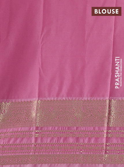 Semi kanchipuram silk saree dual shade of blue and light pink with zari woven buttas and zari woven korvai border