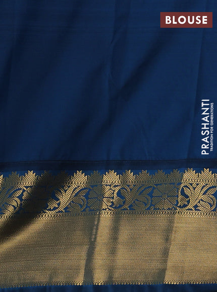 Semi kanchipuram silk saree magenta pink and peacock blue with allover zari weaves & buttas and zari woven korvai border