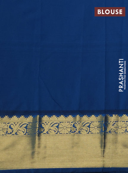 Semi kanchipuram silk saree sunset orange and peacock blue with allover zari weaves & buttas and zari woven korvai border
