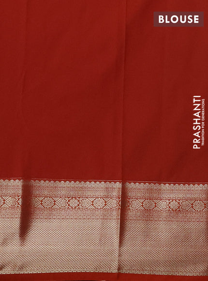 Semi kanchipuram silk saree purple and rustic orange with allover self emboss & zari buttas and zari woven korvai border