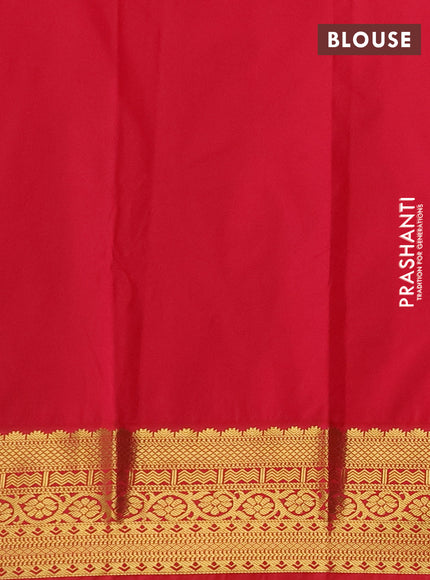 Semi kanchipuram silk saree bottle green and red with zari woven buttas and zari woven korvai border