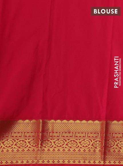 Semi kanchipuram silk saree blue and red with zari woven buttas and zari woven korvai border