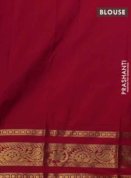 Semi kanchipuram silk saree peacock blue and pink with allover zari weaves & buttas and zari woven korvai border