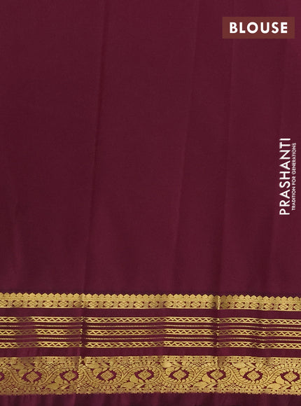 Semi kanchipuram silk saree teal green shade and wine shade with allover zari weaves & buttas and zari woven border