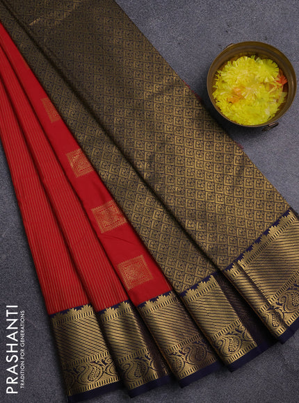 Semi kanchipuram silk saree red and navy blue with allover zari weaves & buttas and zari woven korvai border