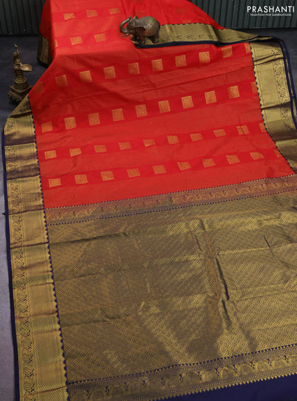 Semi kanchipuram silk saree red and navy blue with allover zari weaves & buttas and zari woven korvai border