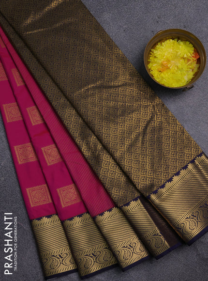 Semi kanchipuram silk saree pink and navy blue with allover zari weaves & buttas and zari woven korvai border