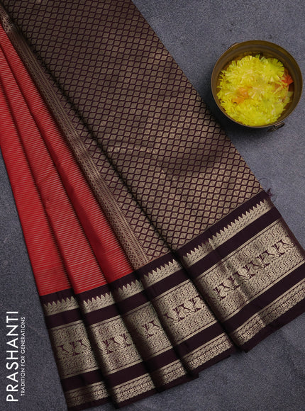 Semi kanchipuram silk saree reddish pink and wine shade with allover zari weaves & buttas and zari woven korvai border