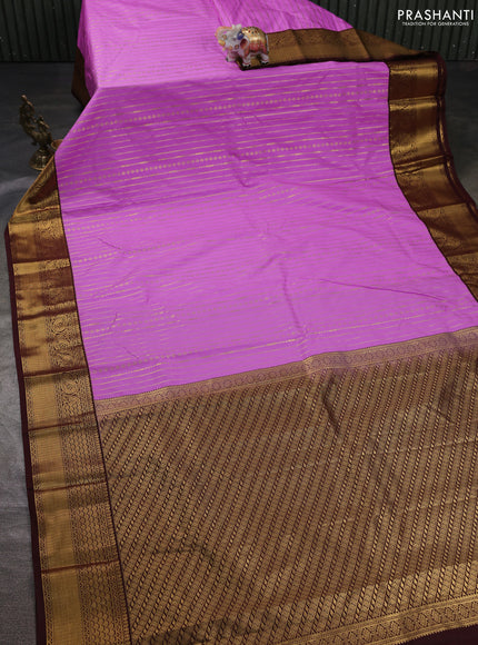 Semi kanchipuram silk saree lavender and coffee brown with allover zari weaves and zari woven korvai border