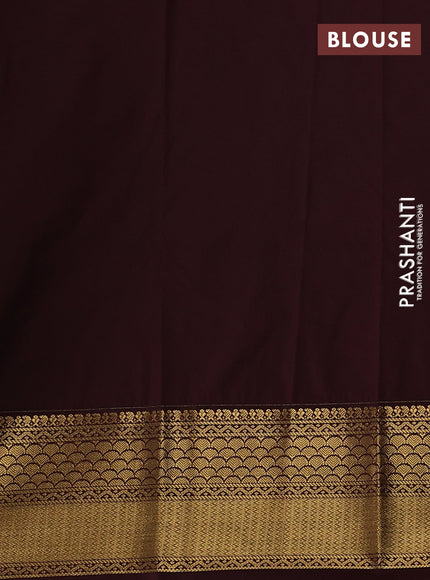 Semi kanchipuram silk saree mild pista green and coffee brown with allover zari weaves and zari woven korvai border