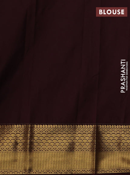 Semi kanchipuram silk saree cs blue and coffee brown with allover zari weaves and zari woven korvai border