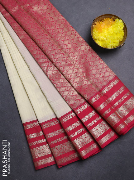 Semi kanchipuram silk saree cream and pink with allover zari weaves & buttas and zari woven korvai border