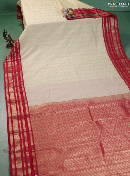 Semi kanchipuram silk saree cream and pink with allover zari weaves & buttas and zari woven korvai border