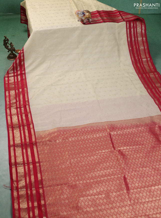 Semi kanchipuram silk saree cream and pink with allover zari weaves & buttas and zari woven korvai border