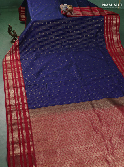 Semi kanchipuram silk saree dark blue and pink with allover zari weaves & buttas and zari woven korvai border