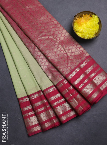 Semi kanchipuram silk saree pista green and pink with allover zari weaves & buttas and zari woven korvai border