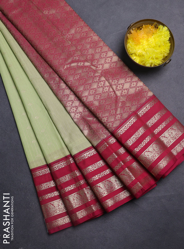 Semi kanchipuram silk saree pista green and pink with allover zari weaves & buttas and zari woven korvai border