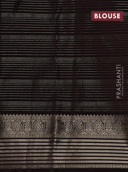 Semi kanchipuram silk saree mango yellow and coffee brown with allover zari weaves & buttas and zari woven korvai border