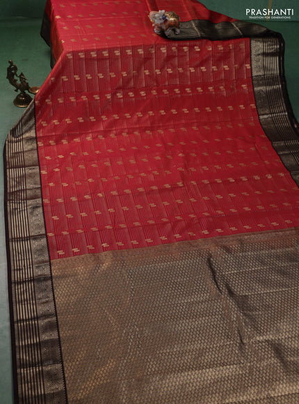 Semi kanchipuram silk saree dual shade of red and coffee brown with allover zari weaves & buttas and zari woven korvai border