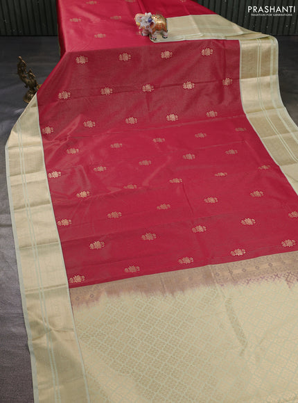 Semi kanchipuram silk saree dark pink and pista green with allover zari weaves & buttas and zari woven korvai border