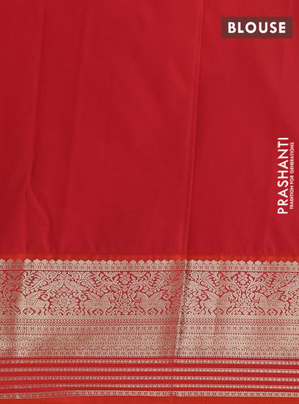Semi kanchipuram silk saree navy blue and orange with zari woven buttas and zari woven korvai border
