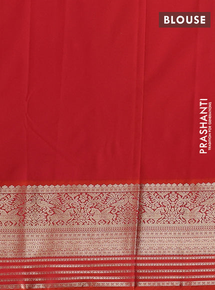 Semi kanchipuram silk saree blue and orange with zari woven buttas and long zari woven korvai border
