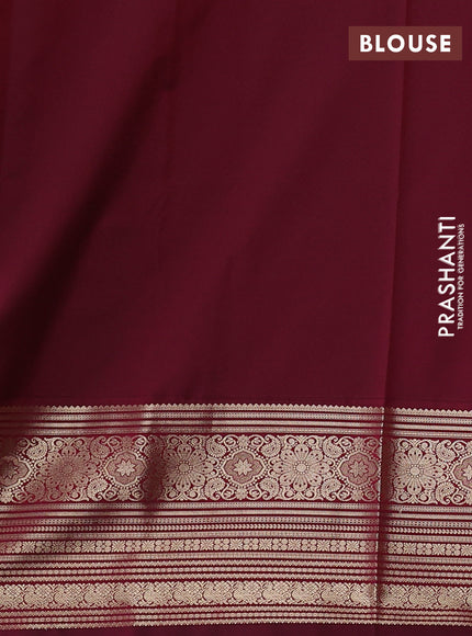Semi kanchipuram silk saree lime green and dark magenta pink with zari woven buttas and long zari woven border