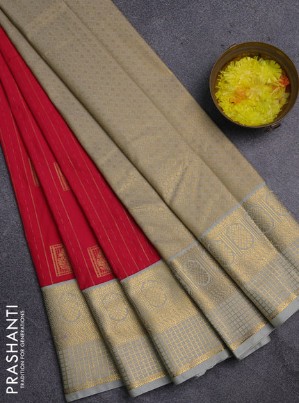 Semi kanchipuram silk saree pink and pastel grey with allover zari weaves & buttas and zari woven korvai border