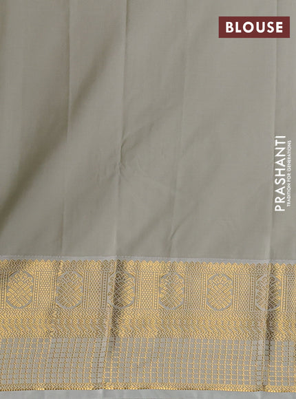 Semi kanchipuram silk saree pink and pastel grey with allover zari weaves & buttas and zari woven korvai border