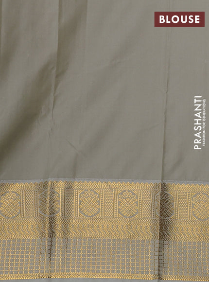 Semi kanchipuram silk saree red and pastel grey with allover zari weaves & buttas and zari woven korvai border