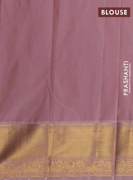Semi kanchipuram silk saree peacock blue and pastel pink with allover zari checks & buttas and zari woven korvai border