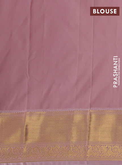 Semi kanchipuram silk saree dark mustard and pastel pink with allover zari checks & buttas and zari woven korvai border