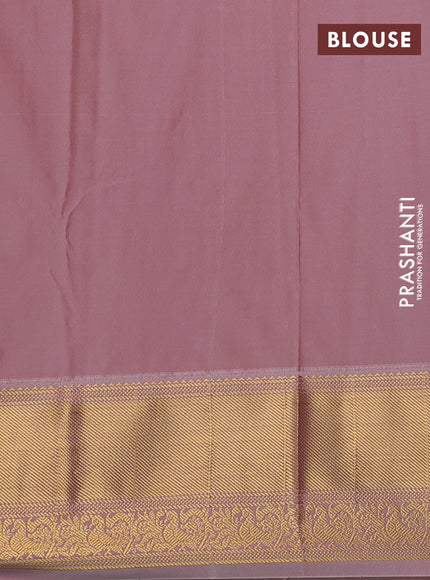 Semi kanchipuram silk saree peacock green shade and pastel pink with allover zari checks & buttas and zari woven korvai border