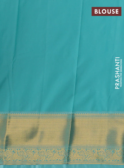 Semi kanchipuram silk saree blue and teal blue with allover zari checks & buttas and zari woven korvai border