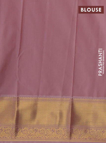 Semi kanchipuram silk saree orange and pastel pink with allover zari checks & buttas and zari woven korvai border