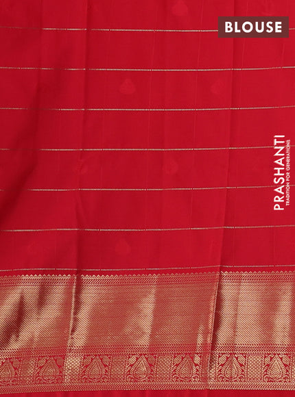Semi kanchipuram silk saree green and red with allover zari checks & buttas and zari woven korvai border