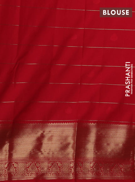 Semi kanchipuram silk saree lavender and red with allover zari checks & buttas and zari woven korvai border