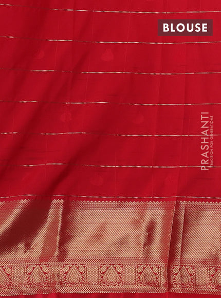 Semi kanchipuram silk saree coffee brown and red with allover zari checks & buttas and zari woven korvai border