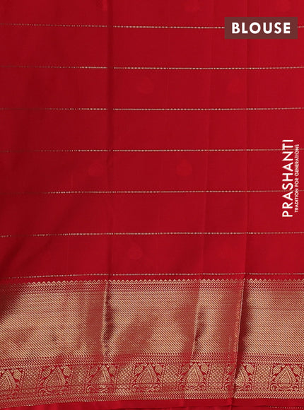 Semi kanchipuram silk saree teal blue and red with allover small zari checks & buttas and zari woven korvai border