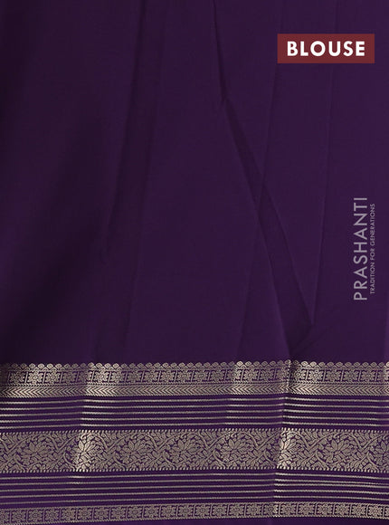 Semi kanchipuram silk saree mustard yellow and violet with zari woven buttas and zari woven korvai border