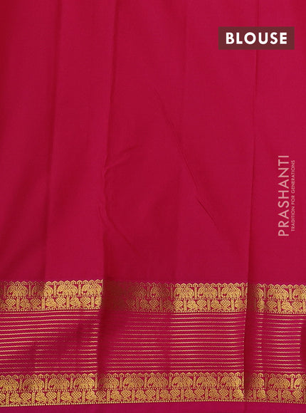 Semi kanchipuram silk saree mustard yellow and pink with allover zari weaves & buttas and zari woven korvai border