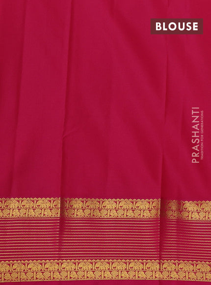 Semi kanchipuram silk saree peacock blue and pink with allover zari weaves & buttas and zari woven korvai border