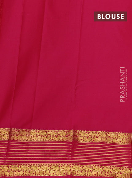 Semi kanchipuram silk saree mustard yellow and pink with allover zari weaves & buttas and zari woven korvai border